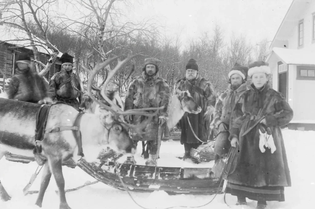 Sami People with their reindeer during world war 2